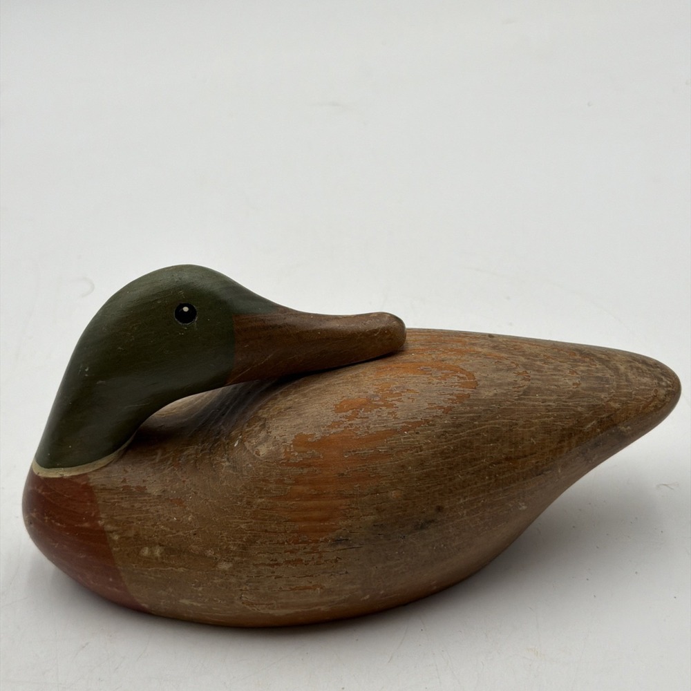 Vintage Hand Carved Wood Duck Decoy Signed Mary Crawford Folk Art Cabin Decor